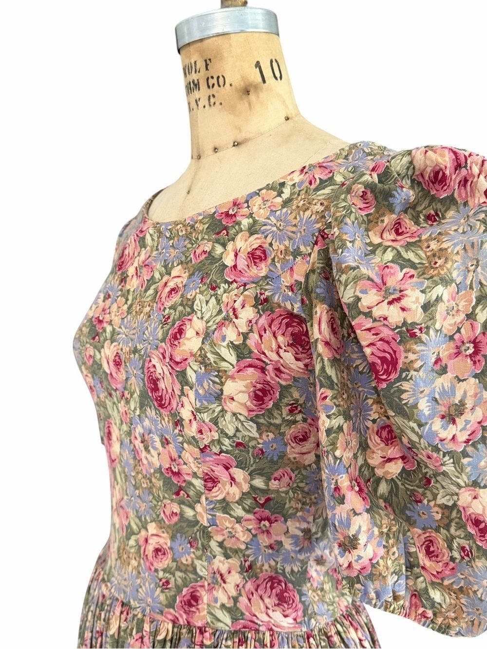 HARTSVILLE Cottagecore Vintage Floral Prairie Puff Sleeves Midi Dress Size 8 - Picture 3 of 7